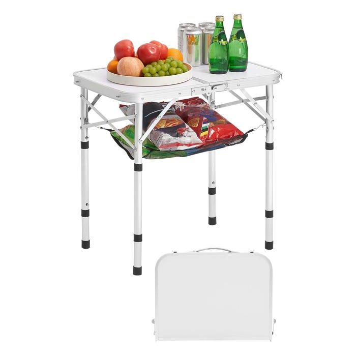 Mesa plegable de camping VEVOR 60x40 cm - Mesa auxiliar portátil - Tablero de malla y asa de transporte - Aluminio MDF - Plateada