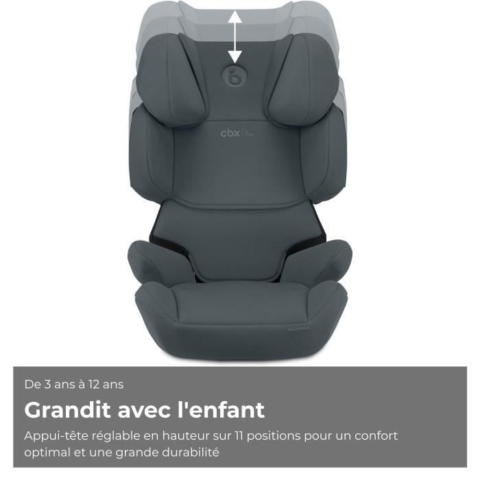 Silla de coche Cybex Solution X i-Fix para niños de 3 a 12 años, de 15 a 50 kg y de 100 a 150 cm de altura, color gris.