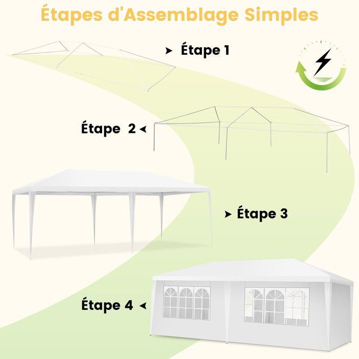 COSTWAY Waterproof Garden Gazebo 3x6M - 6 Removable Walls - Transparent Window - 2 Door Entrances - Parties, Weddings, Beach BBQs