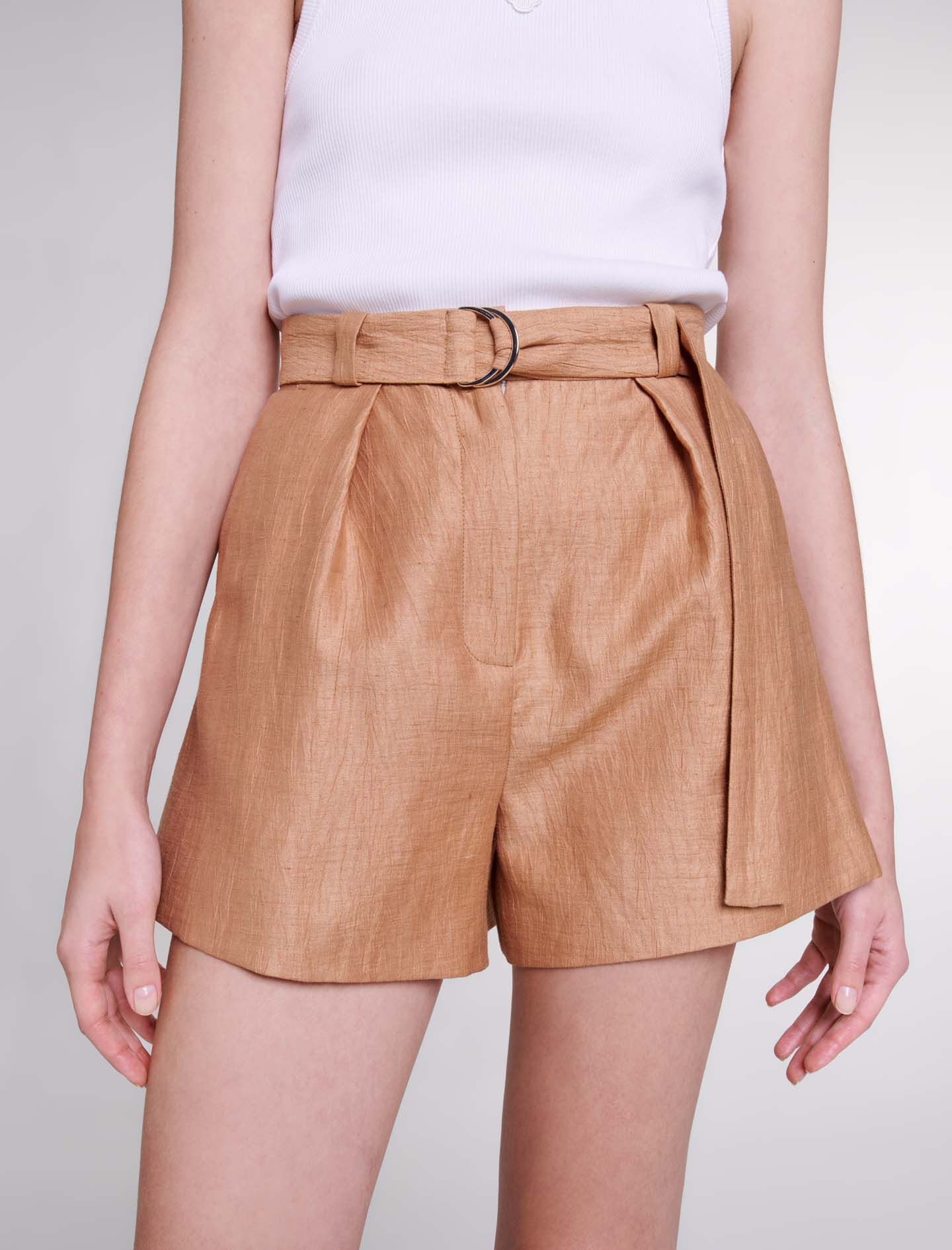 Linnen shorts - Lichtbruin