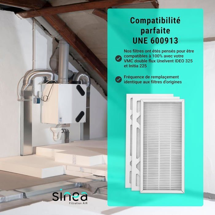 SINEA - G4 x2 and M5 filters compatible with UNELVENT IDEO 325 ECOWATT / INITIA 225 G4 - high filtration efficiency
