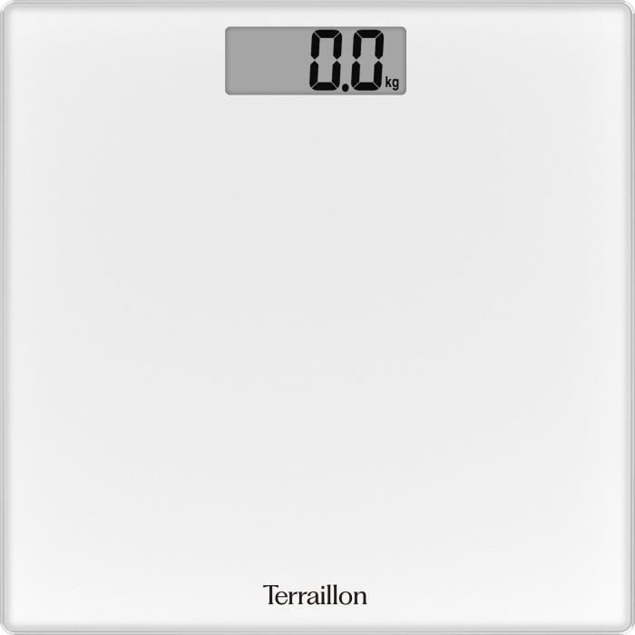 Terraillon TSQUARE Weiße elektronische Badezimmerwaage – Großes LCD-Display – Tragkraft: 180 kg