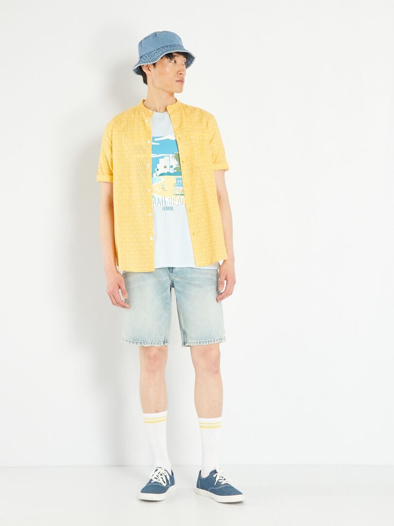 Camisa de lino estampada - AMARILLA