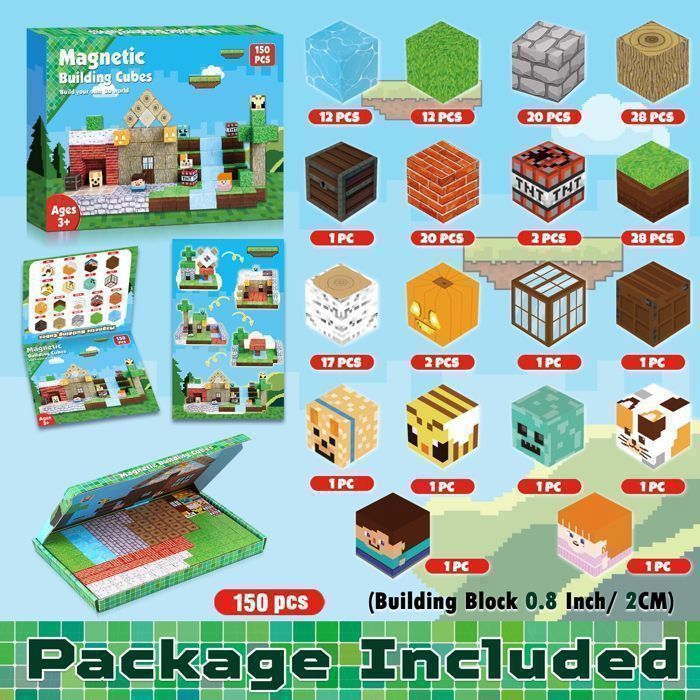 Bloc Magnetique 150Pcs, Construction 3D, Jeu de Construction Magnétique,Jouets pour Garçons,Jouets pour Filles-Tribu de la Jungle