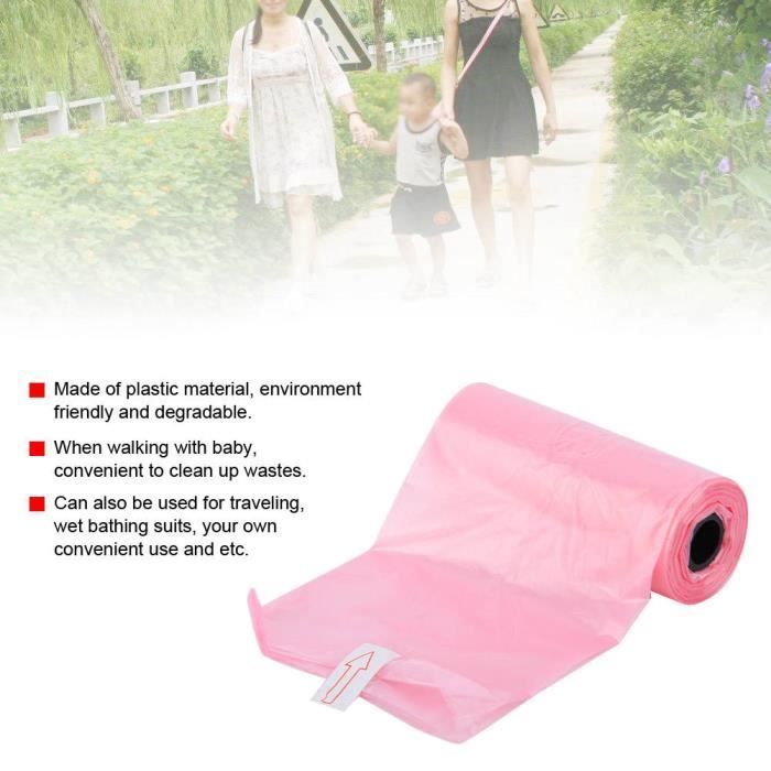 Sac à Déjections de Couche-Culotte Portatif de Bébé 5 Rouleaux Rose Jetable Sacs de Excréments pour Bébé Le Stockage Des