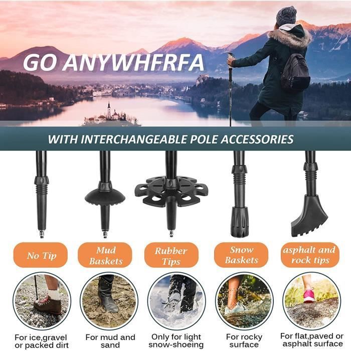 Hiking Poles, Lightweight Folding Nordic Walking Poles with All-Terrain Accessories, Adjustable Hiking Poles 110 A41