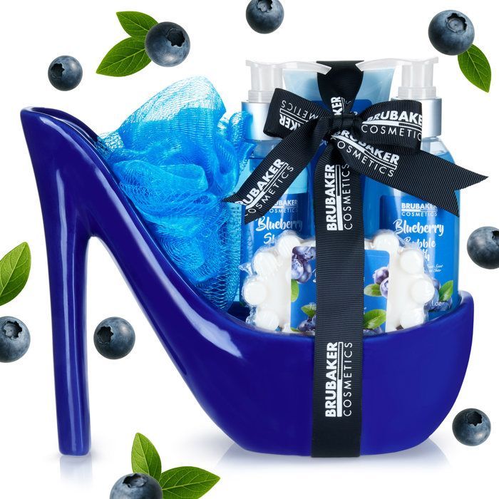 BRUBAKER Cosmetica - Bad- en beautyset - Bosbes - 6-delig - Decoratieve pomp - Blauw - Cadeau-idee voor vrouwen