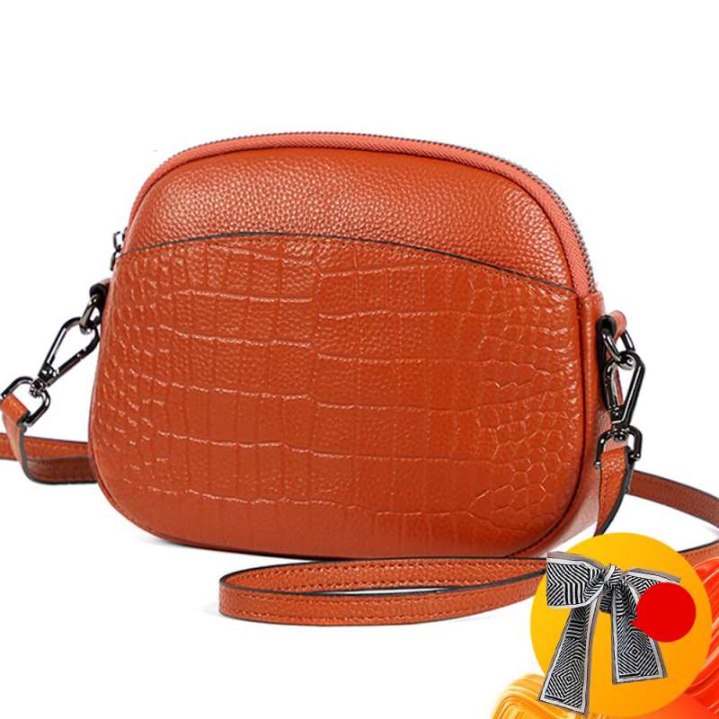 Sac bandoulière rétro pour femme en cuir véritable, imitation alligator qualité A+, fermeture éclair simple, petit format, idéal pour l'hiver.