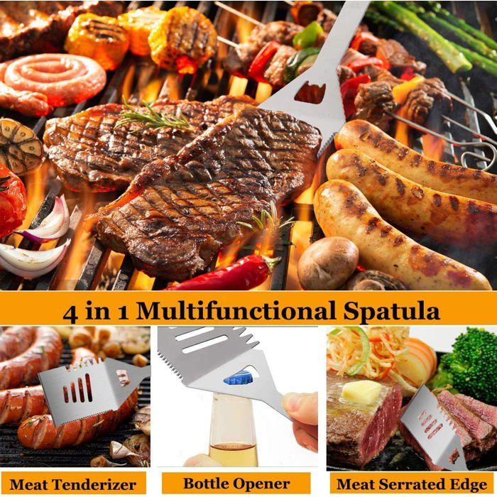 Kit Accessoires Barbecue,21PC Ustensiles Barbecue INOX,Cadeau pour Homme Papa,Professionnels Kit BBQ Ustensile,Outils Barbecue