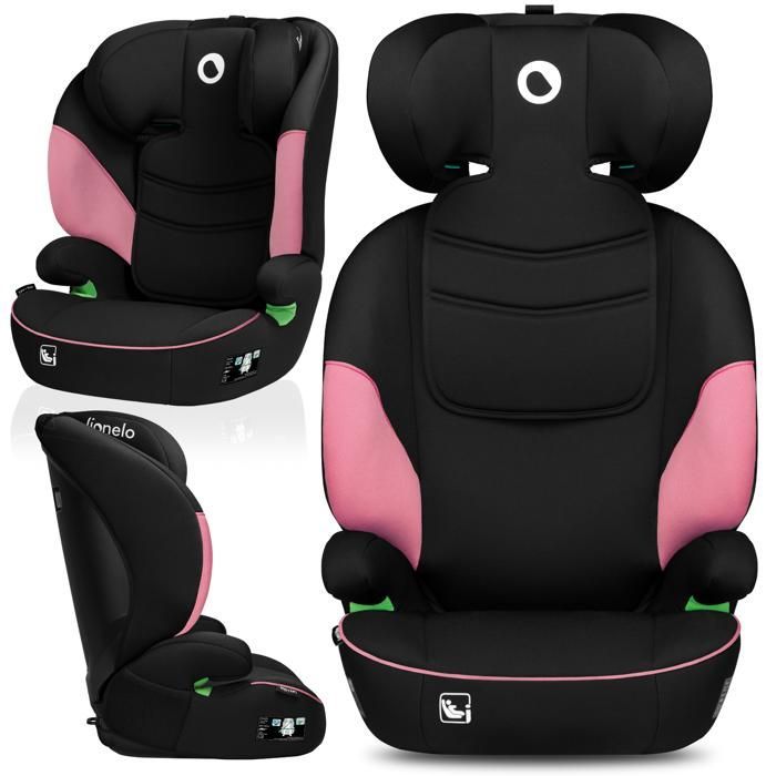 Seggiolino auto LIONELO Lars i-Size - 100-150 cm - Gruppo 2/3 - Poggiatesta regolabile - Nero/Rosa