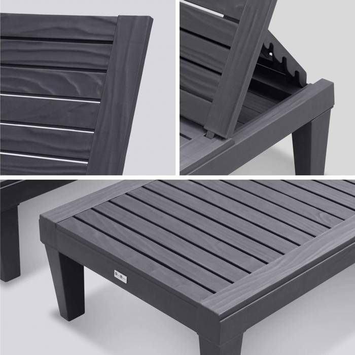 Lot de 2 bains de soleil. PIA. transats multi positions. en plastique. noir