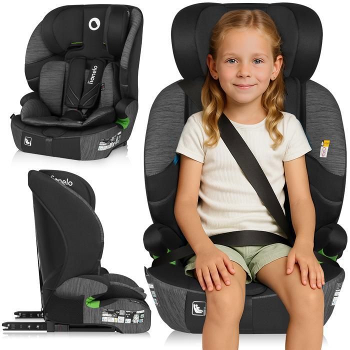 Silla de coche convertible LIONELO Levi Fix i-Size - ISOFIX - 76-150 cm - Asiento ancho - Grupo 1/2/3 - Gris