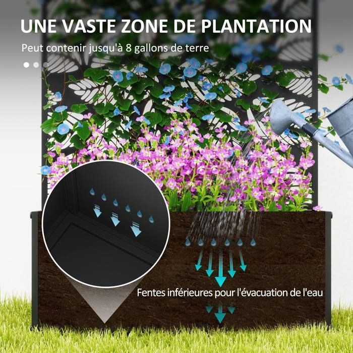 Planter - Outsunny - with trellis as a privacy panel - rectangular - metal - 61 x 23 x 113 cm - black