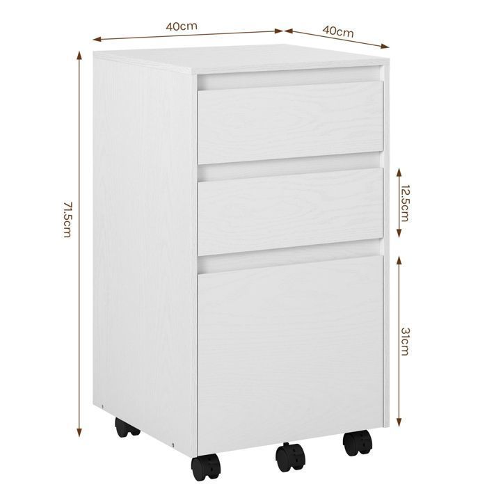 WOLTU Mobile Pedestal - Office Storage Unit with 3 Drawers - 40x40x70cm - White W0ATT0863