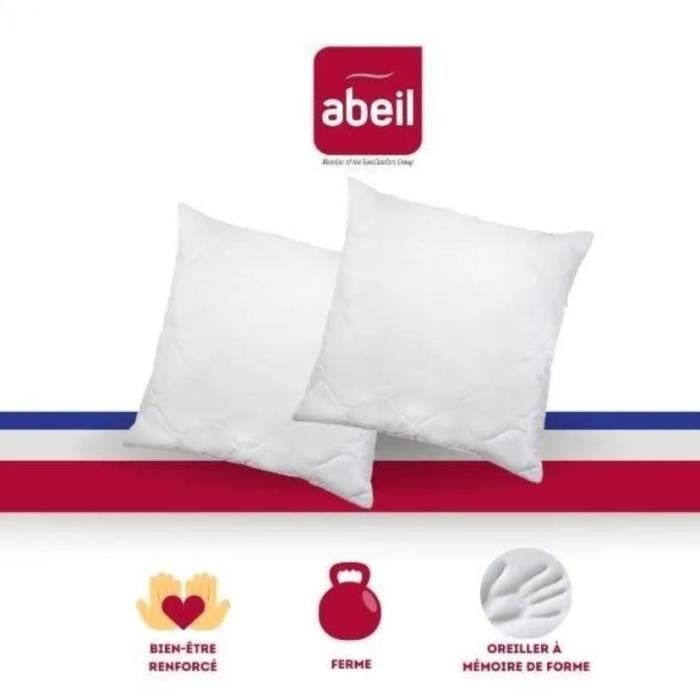 Juego de 2 almohadas acolchadas de espuma viscoelástica ABEIL - 60x60 cm - Blancas