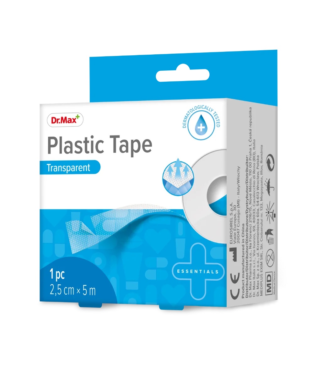 DR. MAX Ruban adhésif plastique Dr.Max transparent 2,5 cm x 5 m pour la fixation de pansements