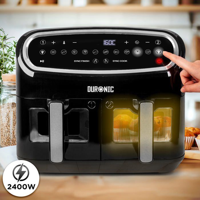 Set friggitrice ad aria Duronic AF34 BK con 1 cassetto grande da 10 litri e 2 cassetti piccoli da 5 litri inclusi | 10 programmi di cottura preimpostati