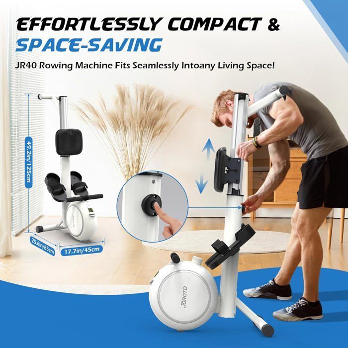 JOROTO JR40W Home Rowing Machine with 8 Levels of Magnetic Resistance, Retractable Aluminum Rail, Bluetooth, and LCD Screen, 140kg Capacity