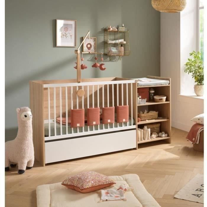 Cuna convertible Baby Price Up - 120x60cm - Se convierte a 90x190cm - Acabado en madera - Con cambiador y estantes
