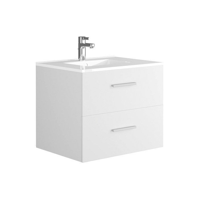 Mueble de baño suspendido KAYLA con lavabo individual y columna de almacenamiento - Blanco - 60 cm