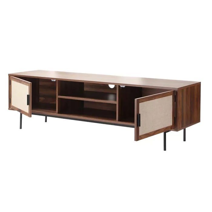 CALICOSY - Mueble para TV con acabado en nogal y frentes de tela, 140 cm de ancho, JETSON - Madera oscura