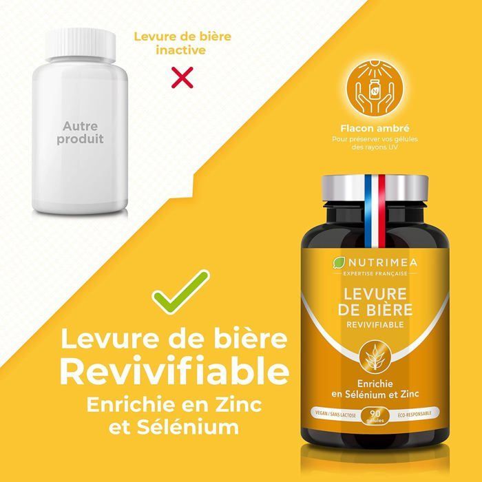 Levure de Bière Revivifiable - Enrichie en Zinc & Sélénium - Cheveux et ongles forts - Santé de la peau - Complément alimentaire