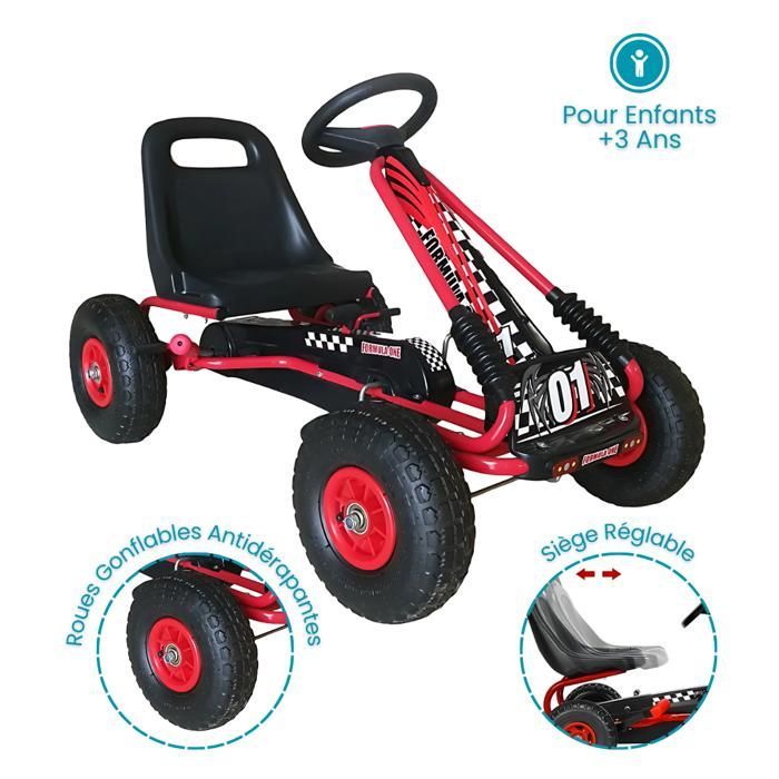 Pedal Go-Kart - DEVESSPORT - Red - Adjustable Seat - Handbrake - Inflatable Tires