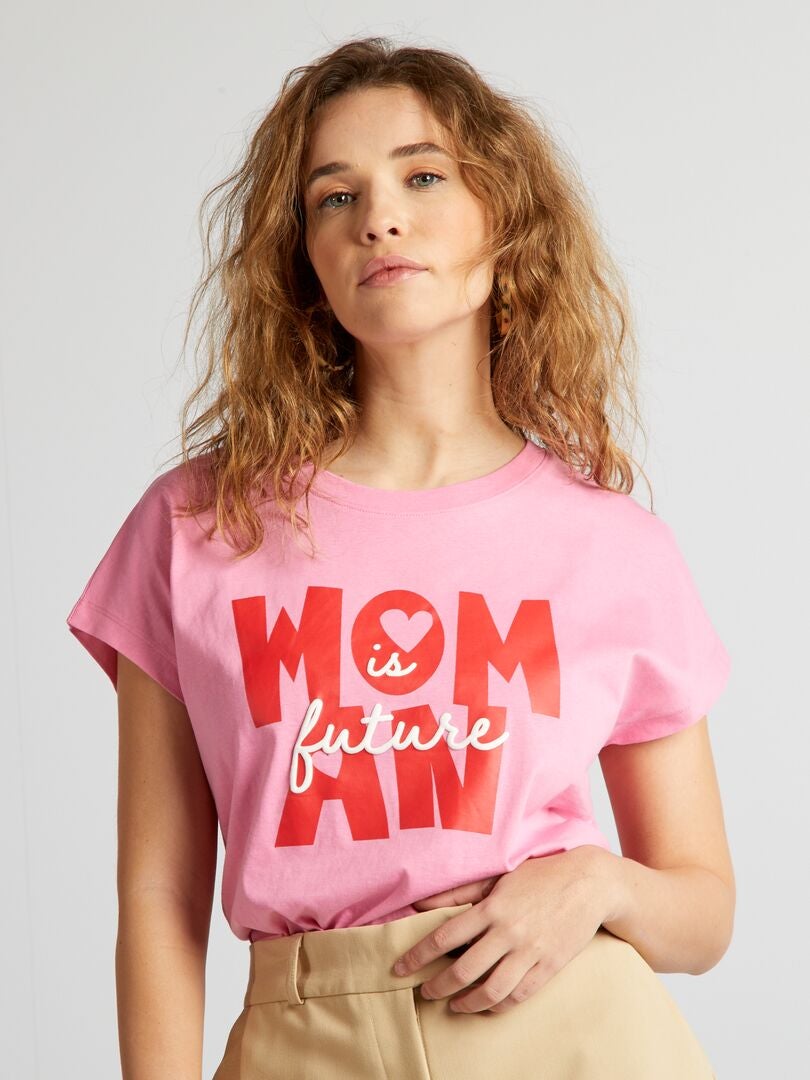 Camiseta de algodón estampada - ROSA