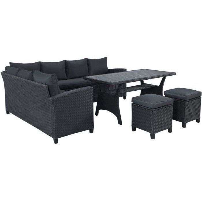 Conjunto de muebles de jardín - KAPAS - Estructura de acero y resina tejida - Negro - 7 personas