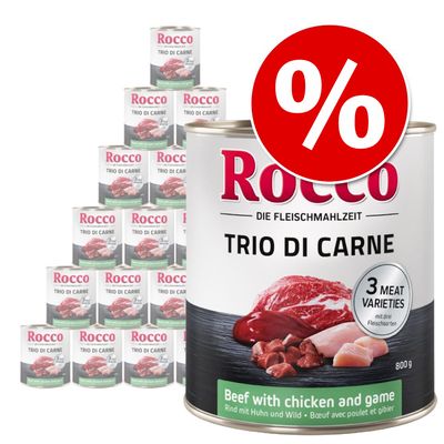 24 x 800g υγρή τροφή για σκύλους Rocco Trio di Carne - Ειδική τιμή!*