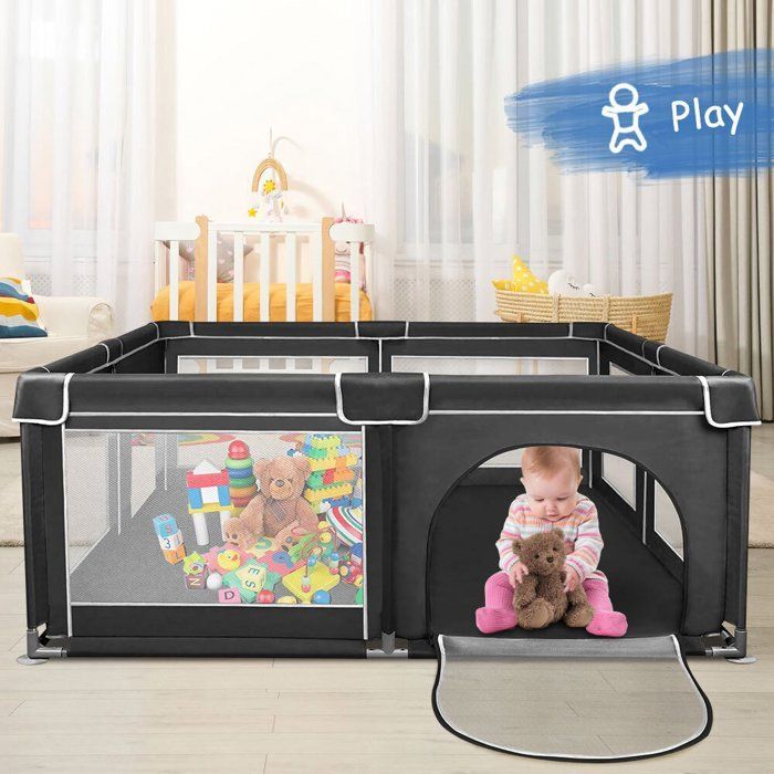 Parque infantil MIPAN de 180x150x66 cm - Con bolsa de almacenamiento - Centro de actividades infantiles para interior/exterior - Plegable - Negro
