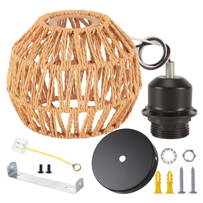 SNOGOLD Spherical Braided Ceiling Light E27 Vintage Light Fixture Brown Rope Braided Lampshade, Rustic Lighting for Living Room Bedroom