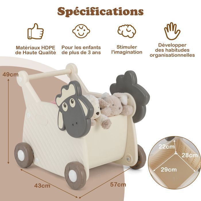 Andador para bebés DREAMADE 2 en 1 con forma de oveja, carrito de almacenamiento para niños, carrito para aprender a caminar.
