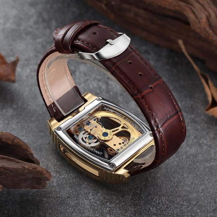 Top luxe hommes montre transparente automatique mécanique squelette engrenage automatique en cuir montre pour hommes montres