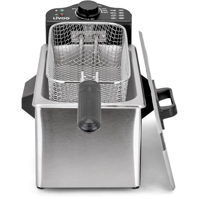 Friteuse 3 L - LIVOO - DOC216 - 2000W - 3L - Cuve amovible en acier inoxydable - Panier à friture amovible - Thermostat réglable
