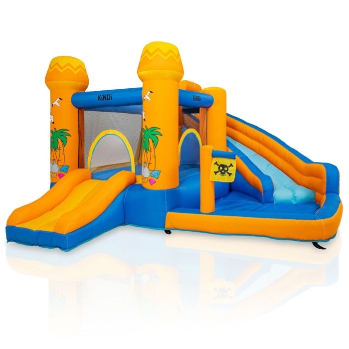 Zona de juegos hinchable KINDI con tobogán acuático para niños, castillo hinchable de jardín con aro de baloncesto.