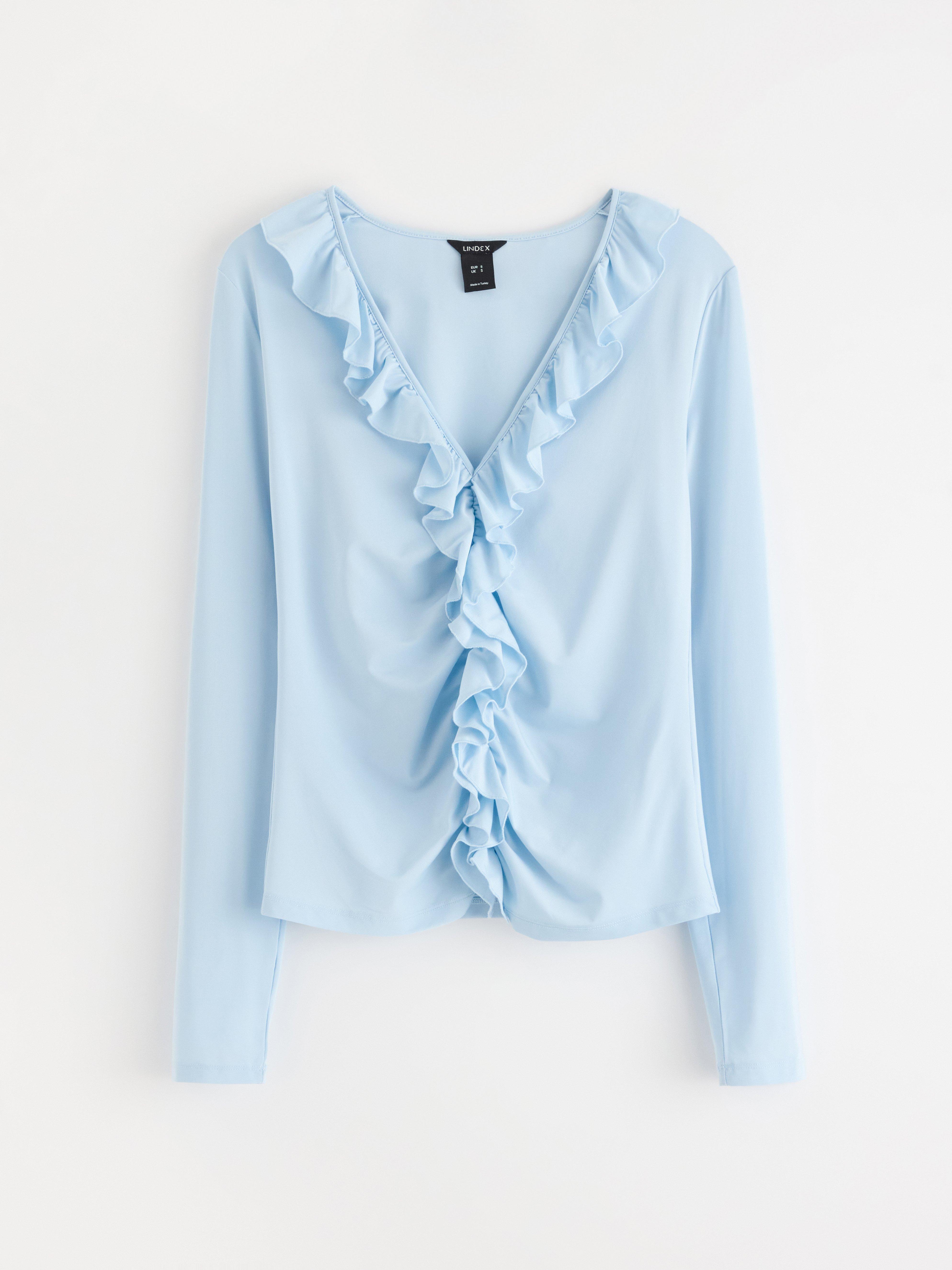 Blusa com babados azul claro