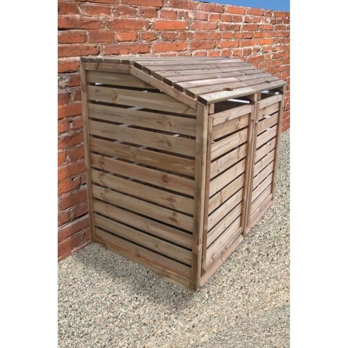 Caseta de madera doblemente tratada a presión para contenedores - 150x90x120cm - Cubierta y refugio para 2 contenedores