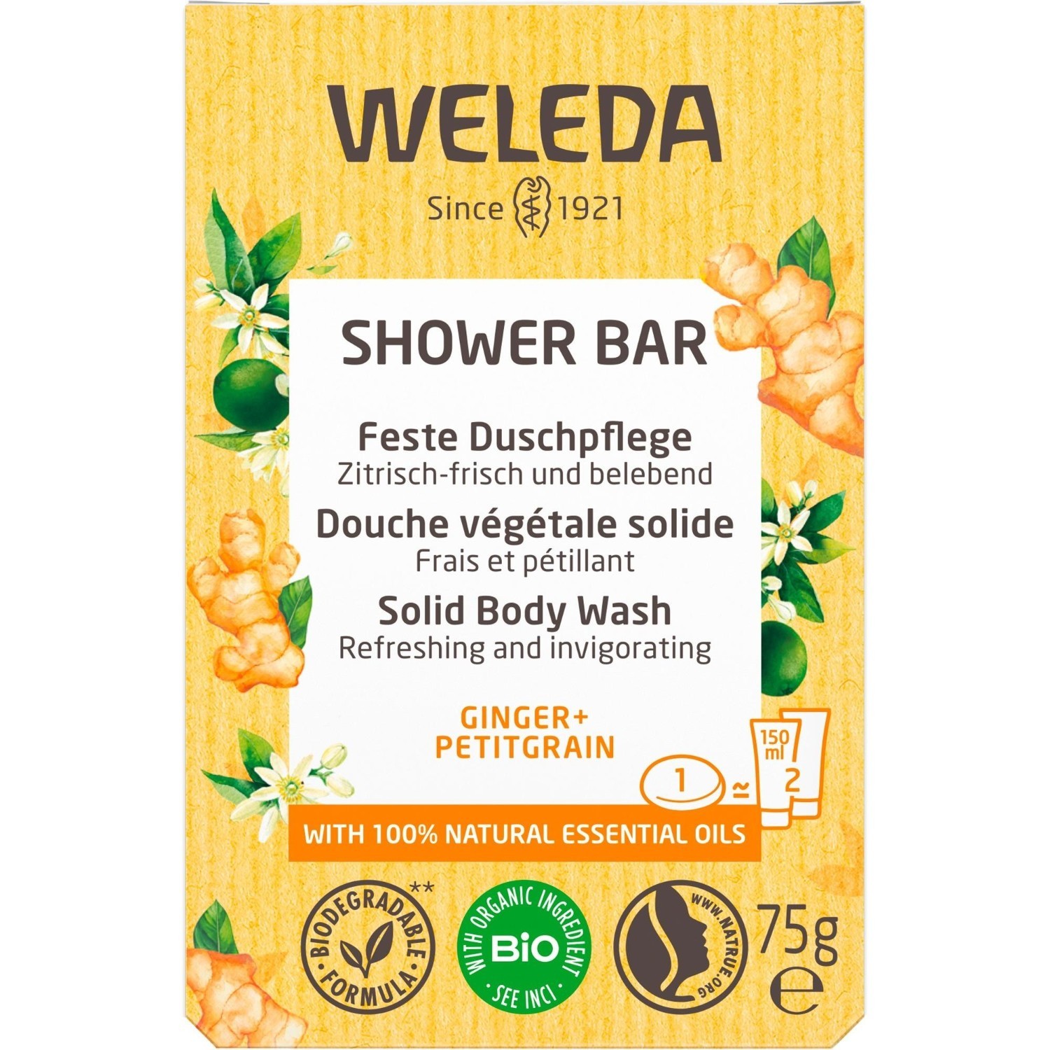 Weleda sprchový gél tuhý sprchový gél zázvor + petitgrain - 75 g