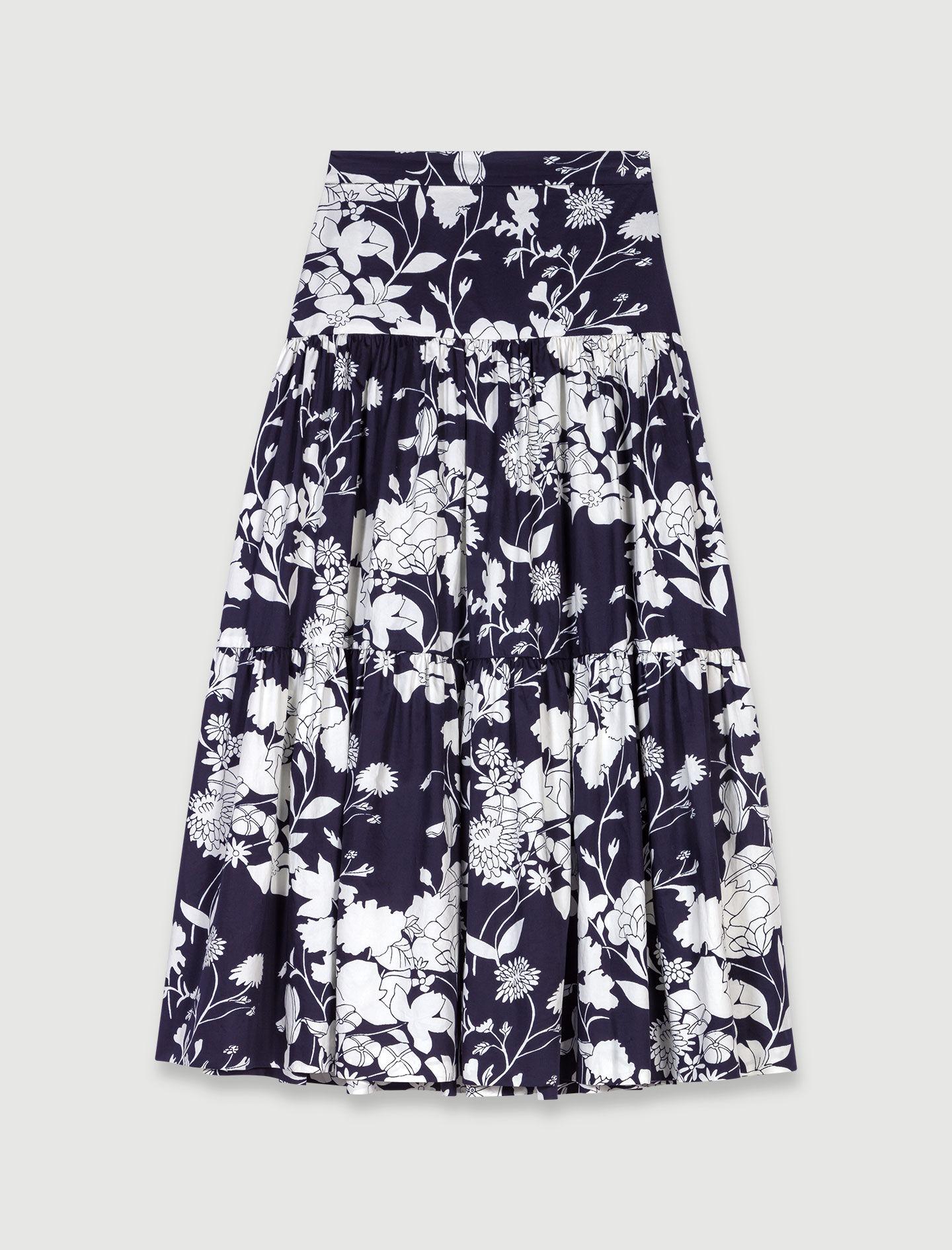 Lange rok met bloemenprint - Bloemenprint écru noir