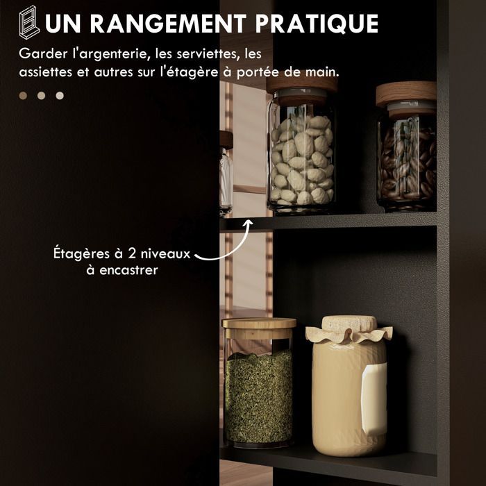 HOMCOM - Mesa de cocina plegable - Tablero de partículas - 75x140x74cm - Roble y negro