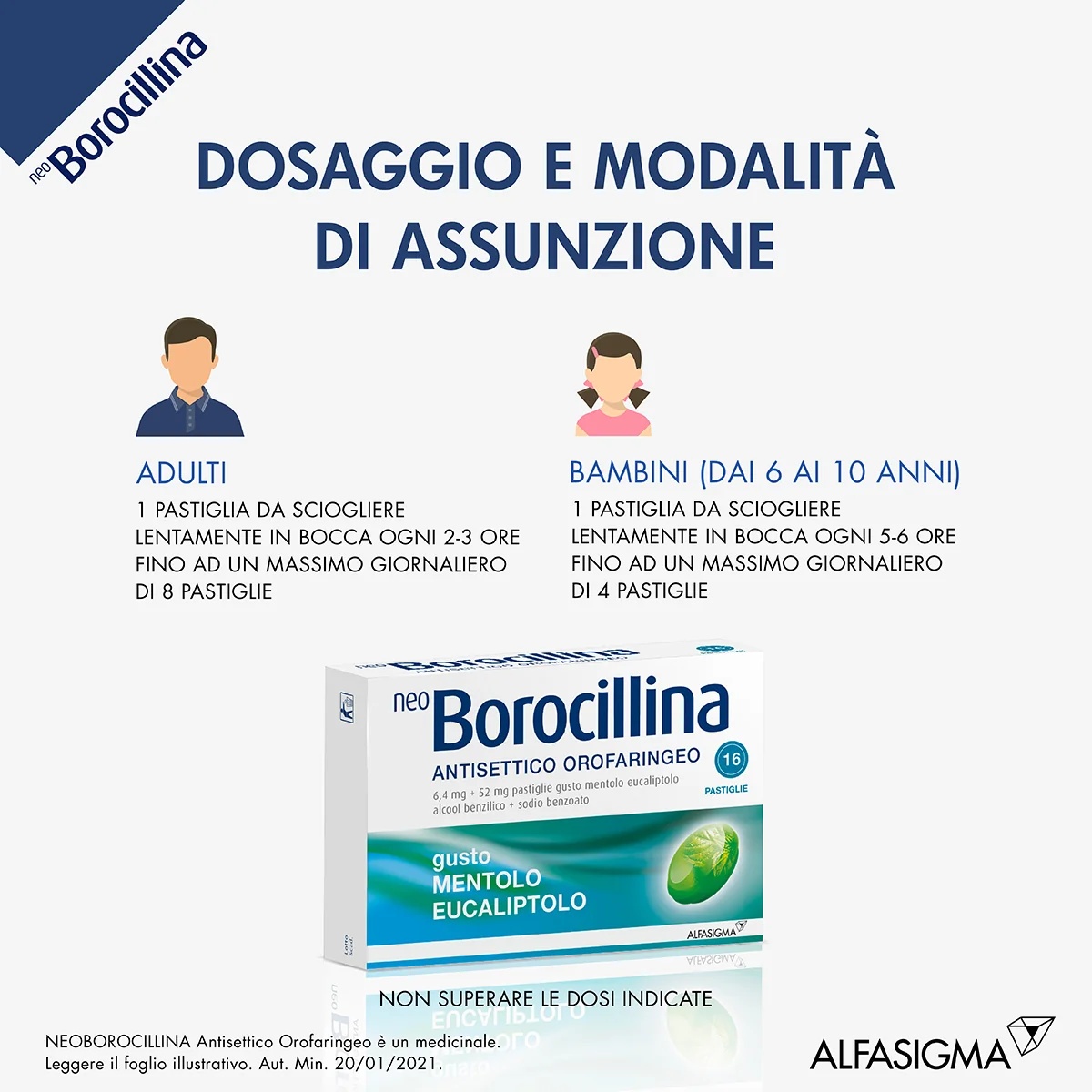 NEOBOROCILLINA Neo Borocillina 6,4+52 mg, arôme menthol-eucalyptol, 16 comprimés antiseptiques oropharyngés