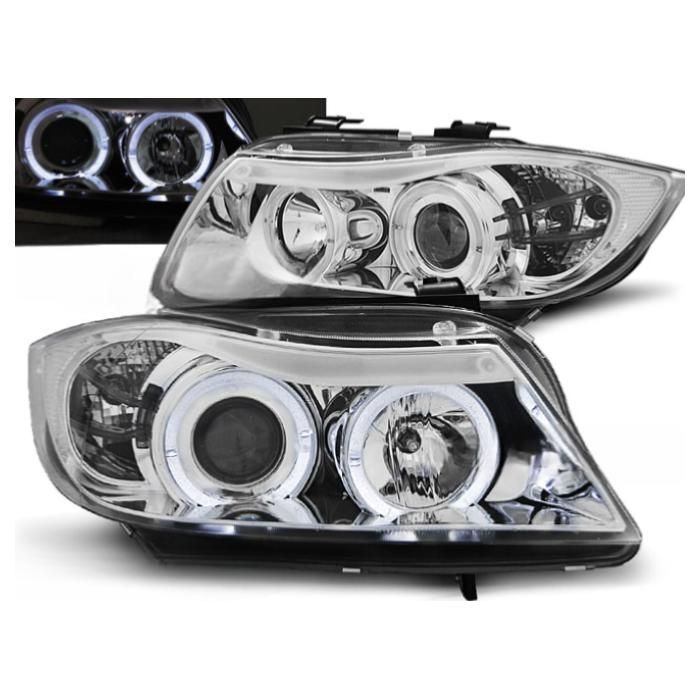 Set van twee koplampen voor BMW 3 Serie E90/E91 uit de periode 2005-2008, met chromen angel eyes - 27361184