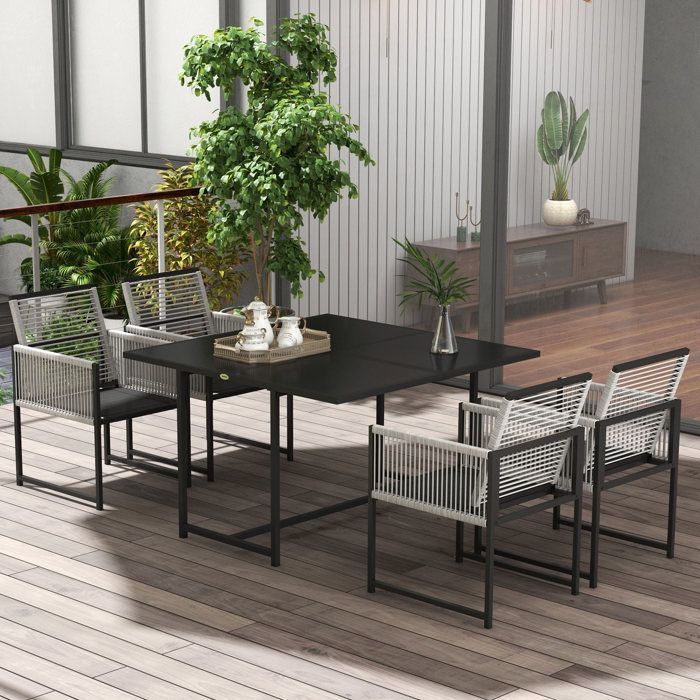 Outsunny - Set tavolo e sedie da giardino - Acciaio - 120x120x72 cm - Grigio chiaro