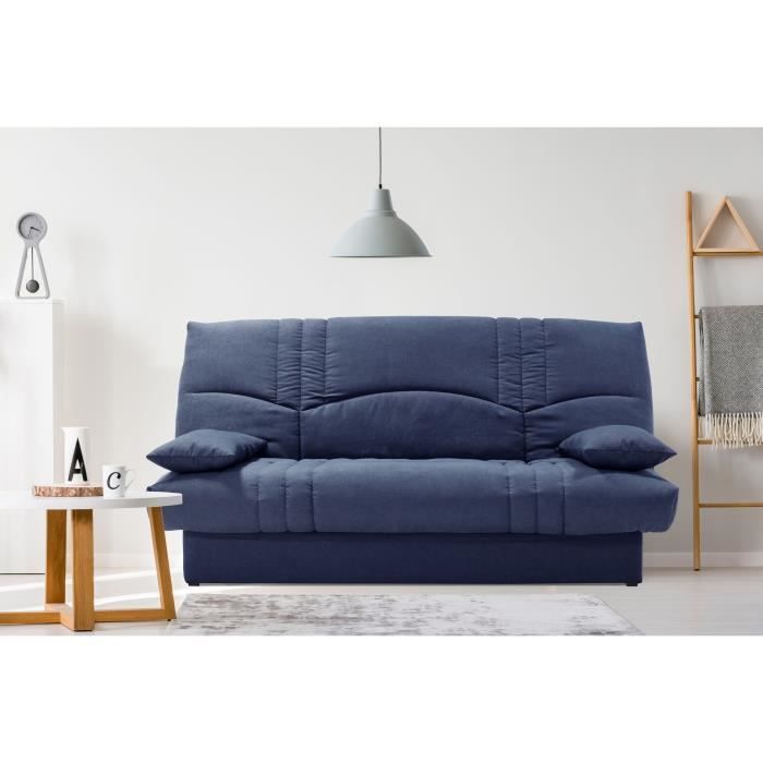 Sofá cama THELMA de 3 plazas - Tela Soro azul oscuro - Superficie para dormir 125 x 190 cm - Ancho 190 x Profundidad 92 x Alto 96 cm