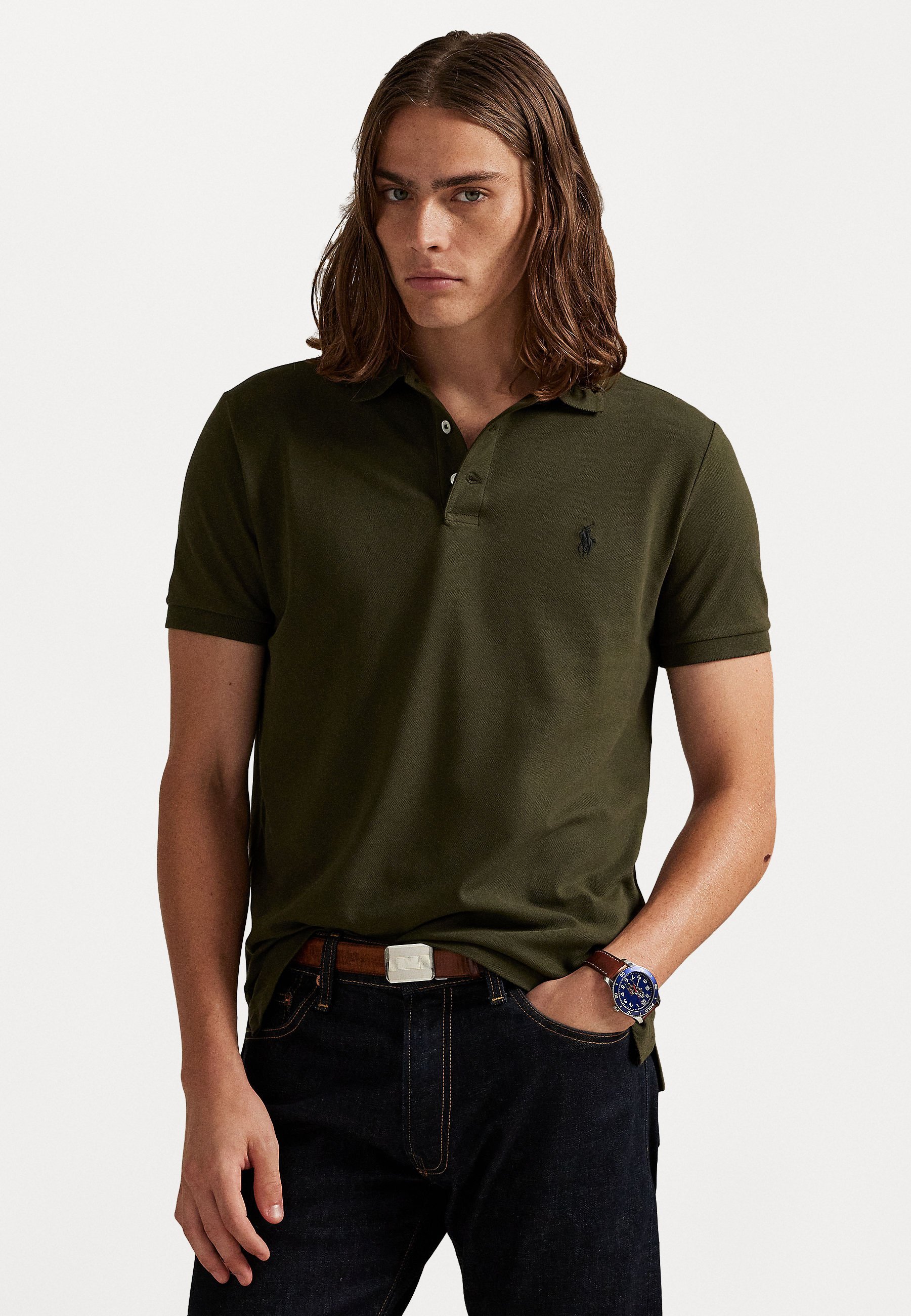 Polo Ralph Lauren CUSTOM SLIM FIT STRETCH MESH POLO - Polo - coloris olive