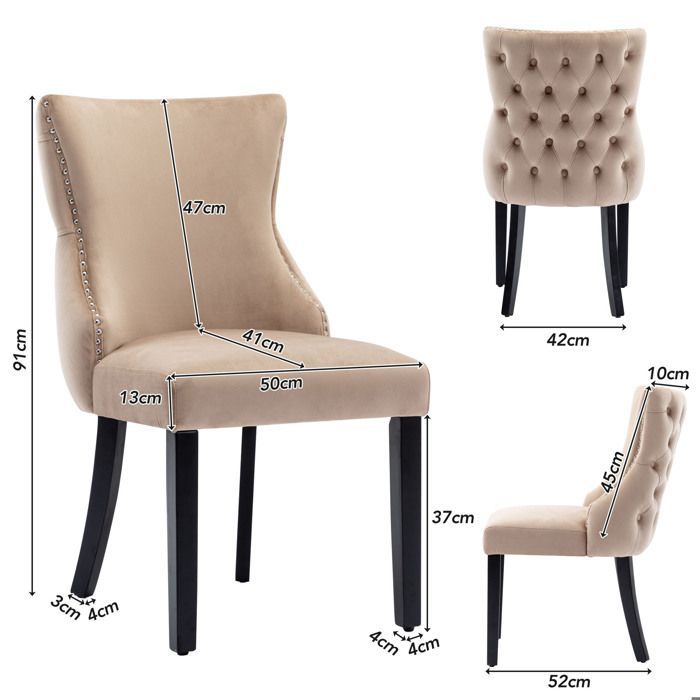 Set di 6 sedie da pranzo in velluto, gambe in legno massello, sedie imbottite, stile moderno, poltrona da soggiorno beige