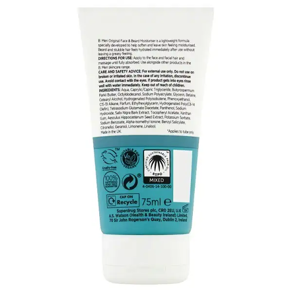 Superdrug B. Men Original Baard- en Stoppelcrème 75 ml