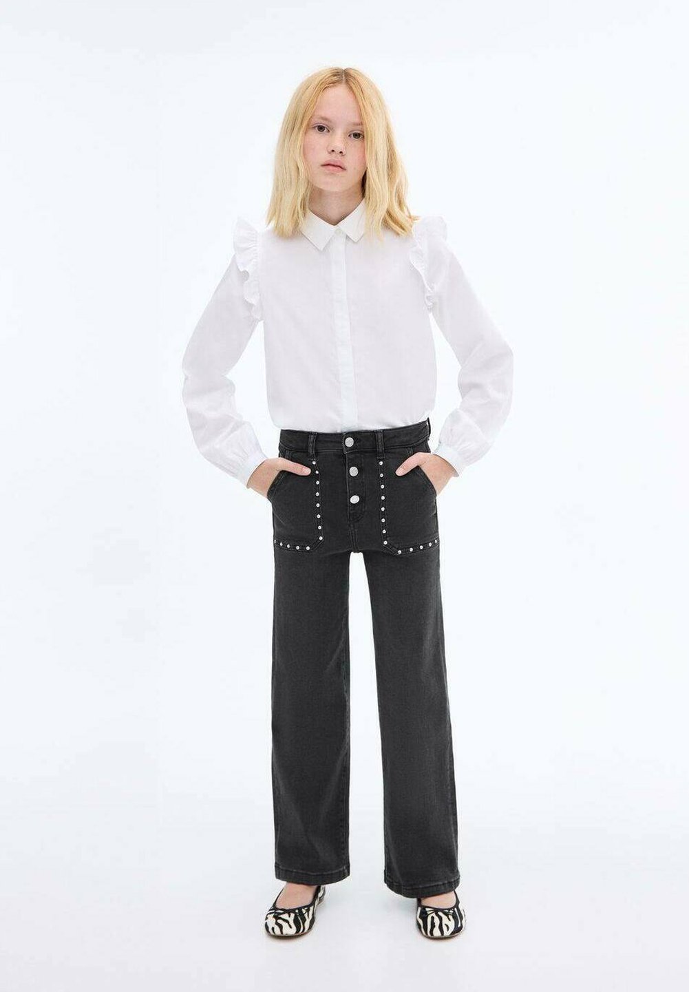 Mango Kids jeans met rechte pijpen - zwarte denim