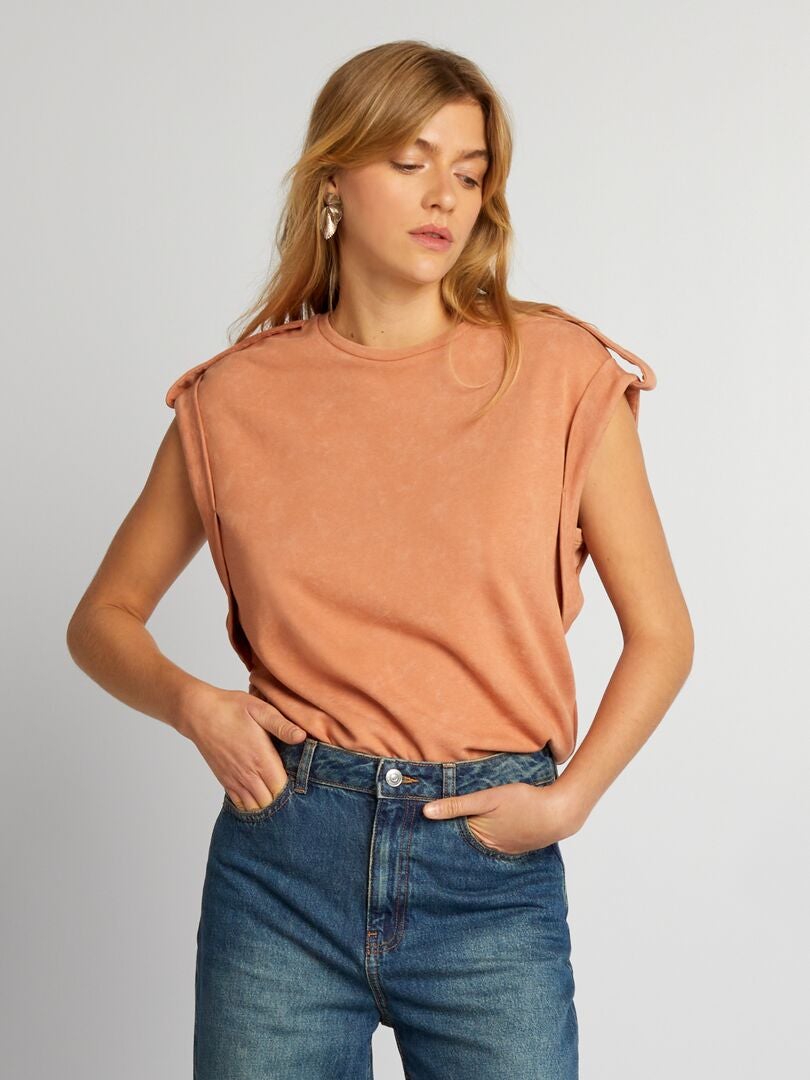 Losvallend T-shirt met vervaagd effect - BRUIN